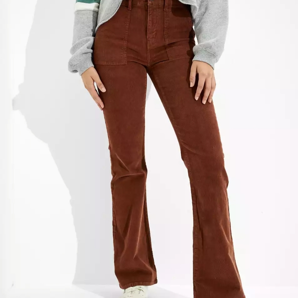 American Eagle Cord Corduroy Brown Flare Pants Size 14 Womens NWOT